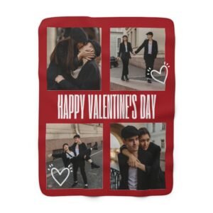 Happy Valentine's Day Photo Collage Sherpa Fleece Blanket | Romantic Design