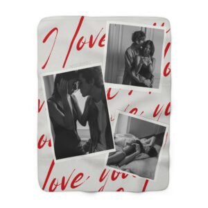 Romantic Photo Collage Sherpa Fleece Blanket | I Love You Script